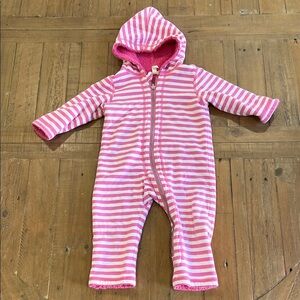 Hanna Anderson pink striped fleece lined bunting 18-24 months romper one piece